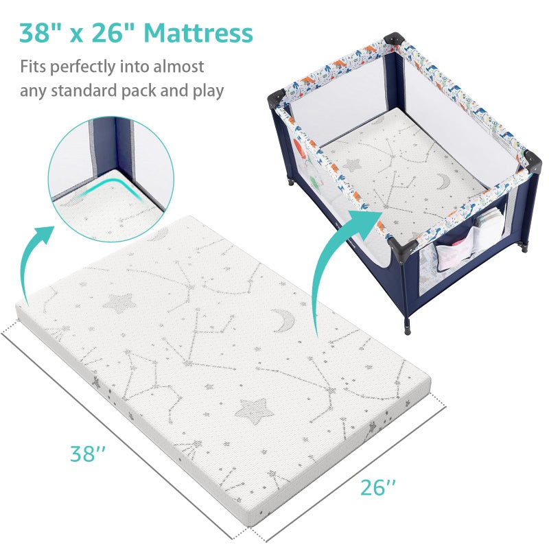 YENING Breathable Pack and Play Mattress Pad 38x26 Waterproof Baby Mattress for Pack N Play Matress Topper Waterproof with Strap - Image 2