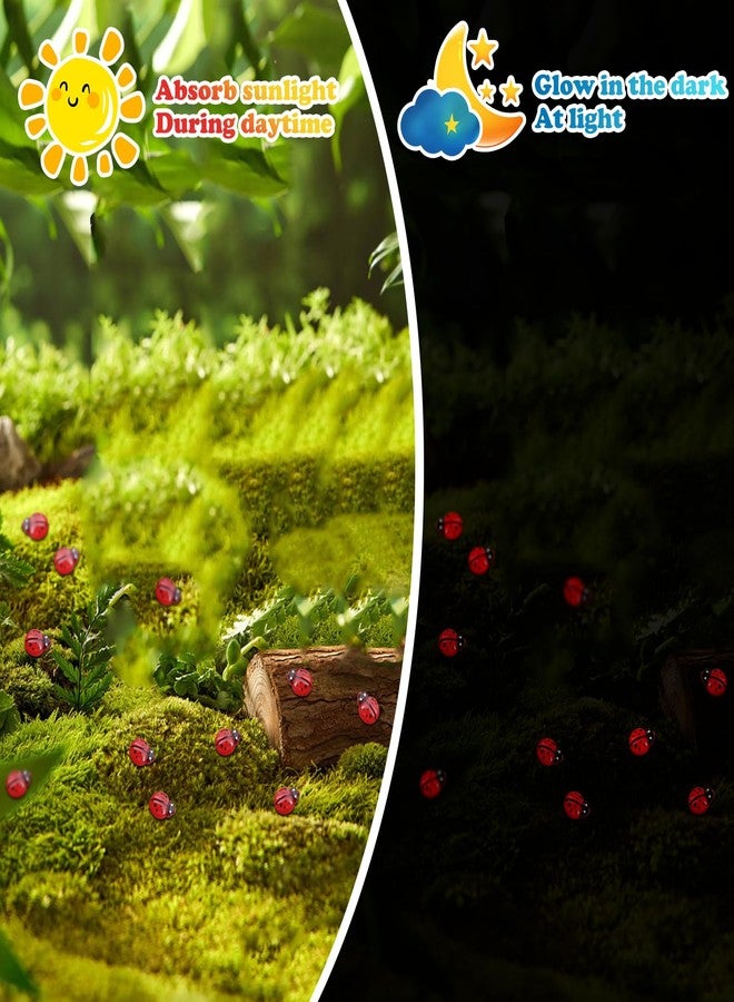 QUPIVA 120PCS Mini Luminous Ladybug, Tiny Resin Ladybug Miniature Figurines, Glow in Dark Animals for Fairy Garden Dollhouse Micro Landscape Decor - Image 3