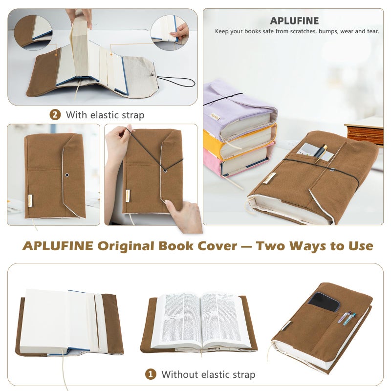 Aplufine أغطية كتب قماشية مع جيوب قابلة للتعديل للأقلام، واقي قابل للغسل للروايات الورقية والصلبة، كتب ذات غلاف ناعم، هدايا مثالية لعشاق الكتب - Image 4