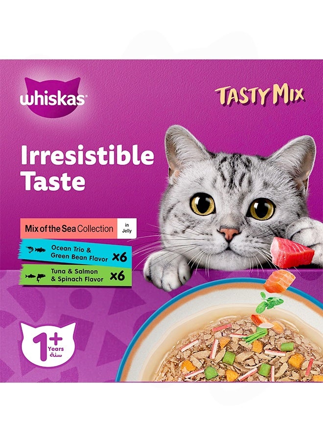 Whiskas Tasty Mix of the Sea Collection Wet Cat Food In Jelly | 1+ Years - 70G (Pack Of 12) - Image 2