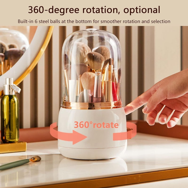 Clefairy Makeup Brush Holder with Lid, Rotating 360 Degree Dust Free Cosmetic Organiser Waterproof Makeup Container Large Capacity Storage Box for Bathroom Dressing Table Brush Display (Green) - Image 5