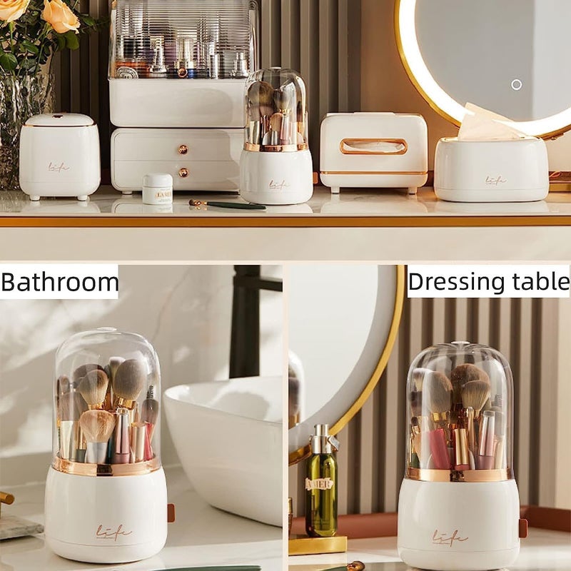Clefairy Makeup Brush Holder with Lid, Rotating 360 Degree Dust Free Cosmetic Organiser Waterproof Makeup Container Large Capacity Storage Box for Bathroom Dressing Table Brush Display (Green) - Image 4