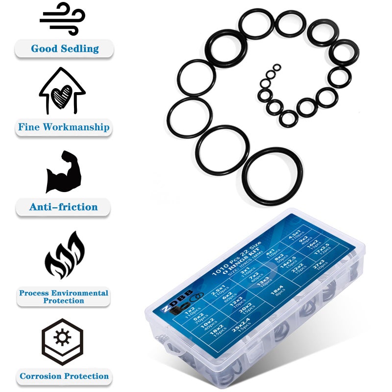 ZDBB 1010 Pcs Rubber O Rings Kit 22 Size Universal O-Ring Assortment Set for Automotive Faucet Pressure Washers Plumbing Sealing Repair,Air or Gas Connections,Resist Oil and Heat - Image 4