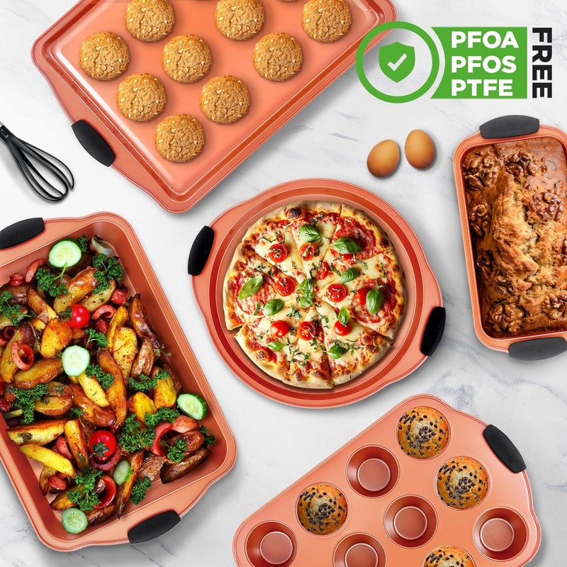 NutriChef 10-Piece Nonstick Baking Pans Set – Bakeware Sets for Cookies, Cakes, & Roasting - Bakeware Includes Cookie Sheet, Muffin Pan, Cake Pan, & Pizza Pans - Image 4