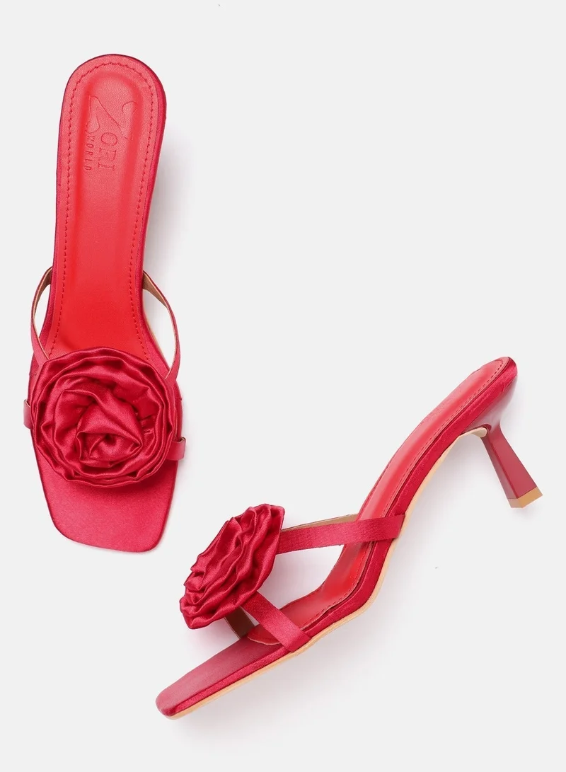 ZORIWORLD MUSE Satin Red Heels for Women 3 Inch Slim Heel for Casual & Party