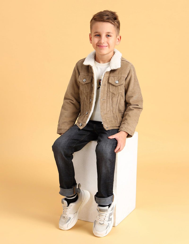 U.S. Polo Assn. Kids Regular fit Cotton Hooded Jackets (UKJCK0285_Beige_12M) - Image 2