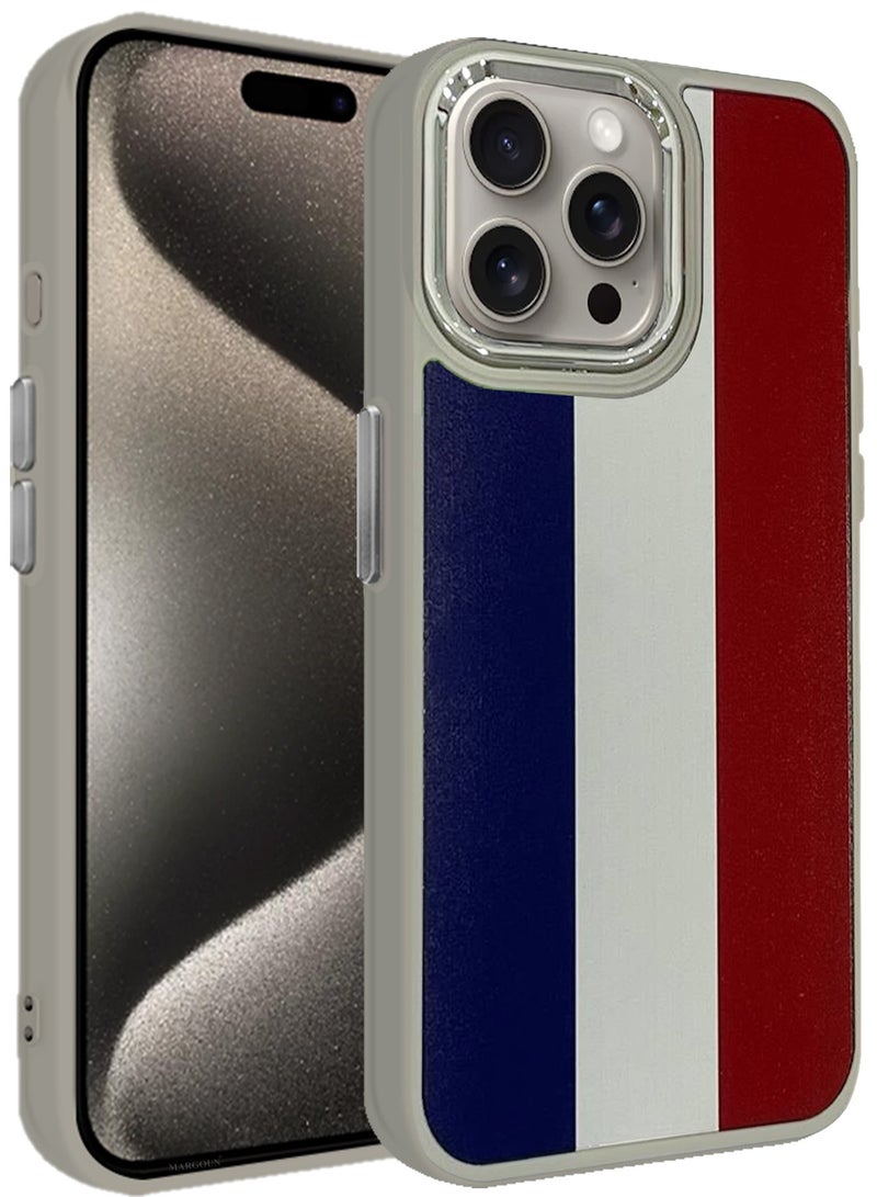 For iPhone 15 Pro Case Hard PC Protective Cover – Slim Shockproof Back Cover with Raised edges Camera Protection - France Flag Titanium - Image 1