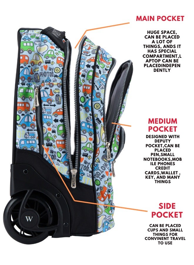 Wires 3 Piece Kids School Trolley Bag laptop compartment 2 Wheels With Lunch bag u0026 Pencil Case - Image 4