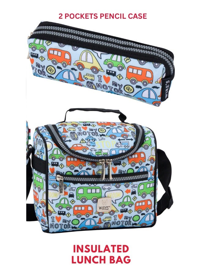 Wires 3 Piece Kids School Trolley Bag laptop compartment 2 Wheels With Lunch bag u0026 Pencil Case - Image 2