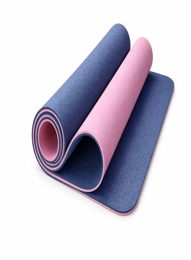 NLW Reversible Dual-Layer Yoga Mat, TPE, 6mm Thick, Wave Anti-Slip Texture, Navy Blue and Pink, for Yoga, Gym and Home Workout - Image 1
