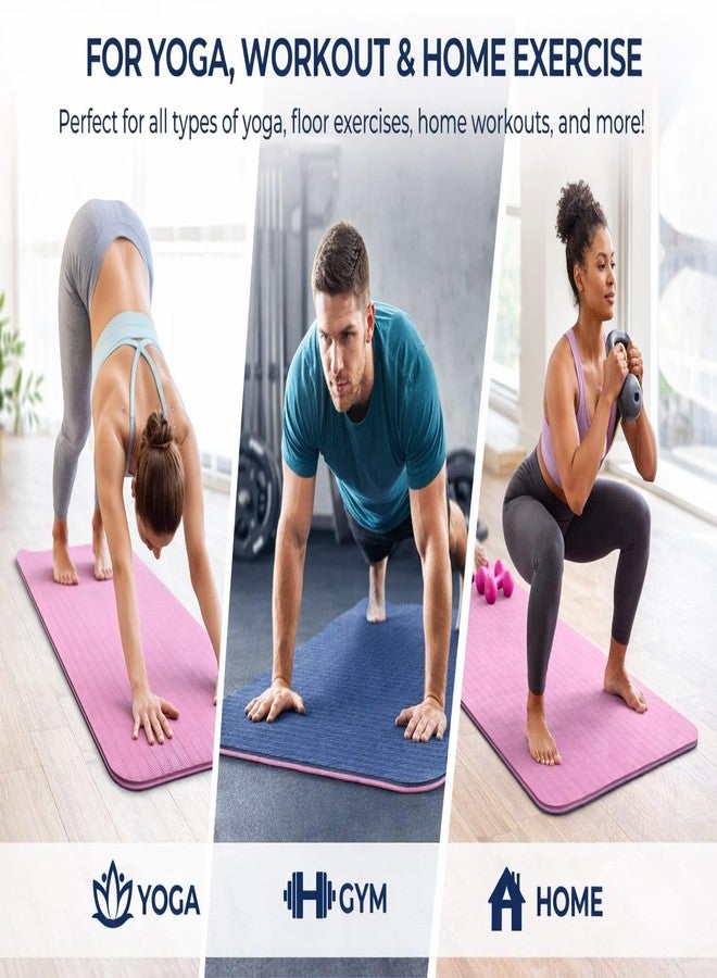 NLW Reversible Dual-Layer Yoga Mat, TPE, 6mm Thick, Wave Anti-Slip Texture, Navy Blue and Pink, for Yoga, Gym and Home Workout - Image 4