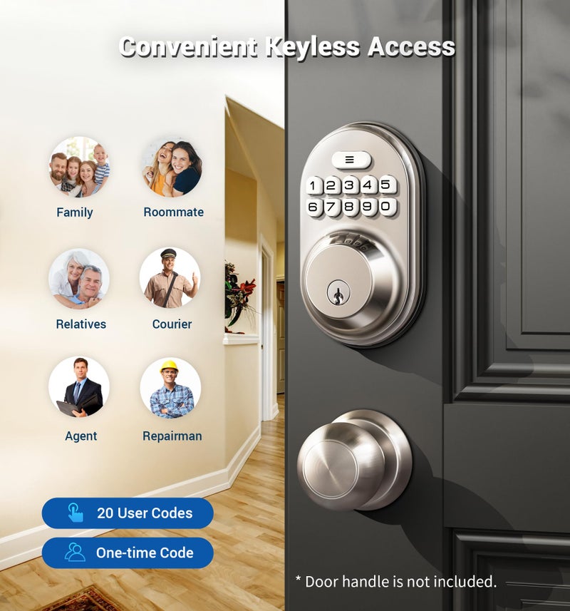 Veise Keyless Entry Door Lock, Electronic Keypad Deadbolt, Keyed Entry, Auto Lock, Anti-Peeking Password, Back Lit & Easy Installation Design, Satin Nickel - Image 2