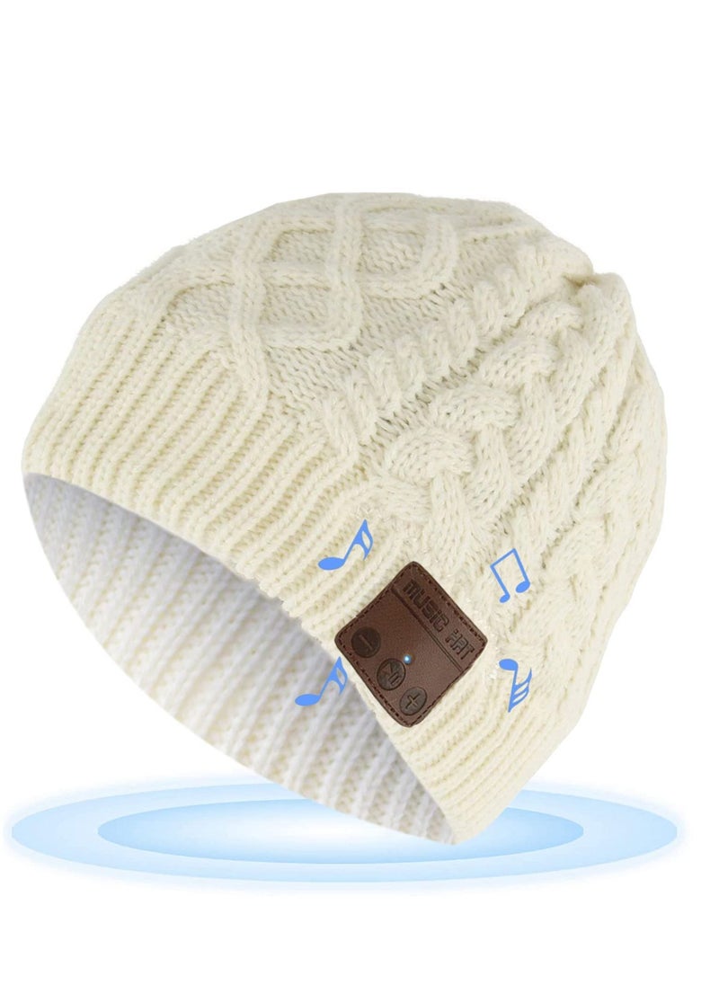 SYOSI - Wireless Beanie Hat Women Men Beanie Headset 5.0 Music Hat Over Ear Wireless Headphone Handsfree Earphone with Removable Speaker Outdoor Sport Washable Winter Knit Cap for Adult Boy Girl Gift (White) - Image 1