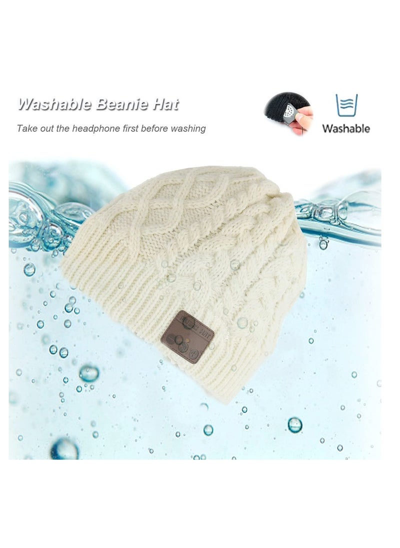 SYOSI - Wireless Beanie Hat Women Men Beanie Headset 5.0 Music Hat Over Ear Wireless Headphone Handsfree Earphone with Removable Speaker Outdoor Sport Washable Winter Knit Cap for Adult Boy Girl Gift (White) - Image 1