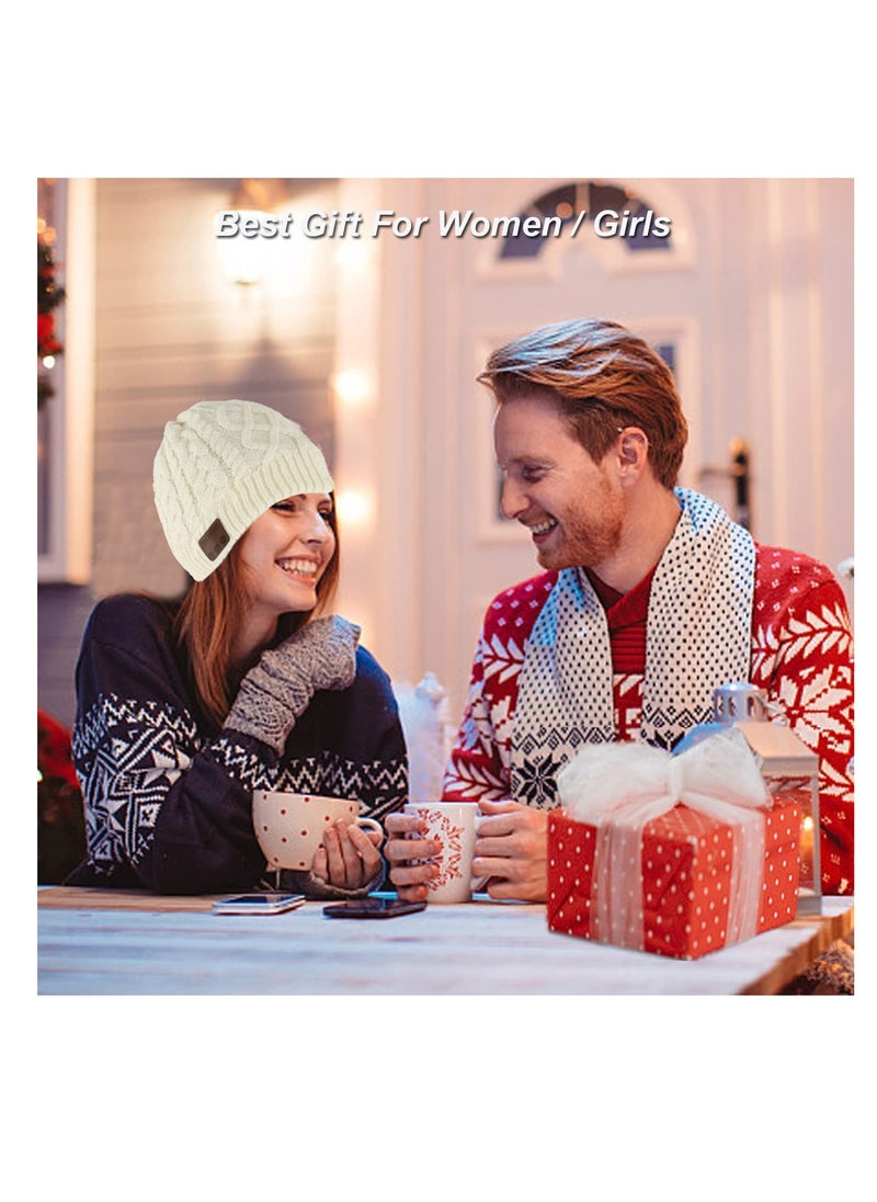 SYOSI - Wireless Beanie Hat Women Men Beanie Headset 5.0 Music Hat Over Ear Wireless Headphone Handsfree Earphone with Removable Speaker Outdoor Sport Washable Winter Knit Cap for Adult Boy Girl Gift (White) - Image 1