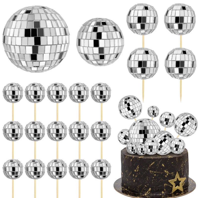 SPFYunion 21 PCS DIY ديسكو الكرة كب كيك أعلى القبعات العاكسة مرآة الكرة ديكورات كعكة ديسكو موضوع الحزب زخرفة 0.79in 1.18in 1.97in 2.76in - Image 1
