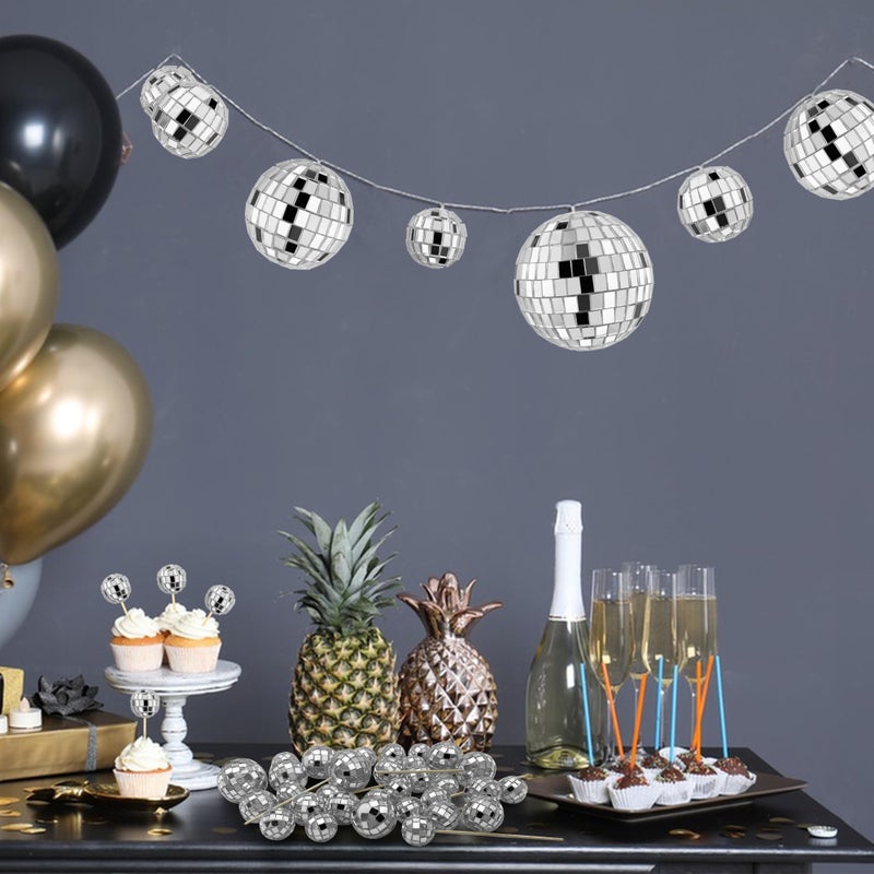 SPFYunion 21 PCS DIY ديسكو الكرة كب كيك أعلى القبعات العاكسة مرآة الكرة ديكورات كعكة ديسكو موضوع الحزب زخرفة 0.79in 1.18in 1.97in 2.76in - Image 5