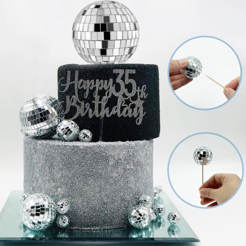 SPFYunion 21 PCS DIY ديسكو الكرة كب كيك أعلى القبعات العاكسة مرآة الكرة ديكورات كعكة ديسكو موضوع الحزب زخرفة 0.79in 1.18in 1.97in 2.76in - Image 4