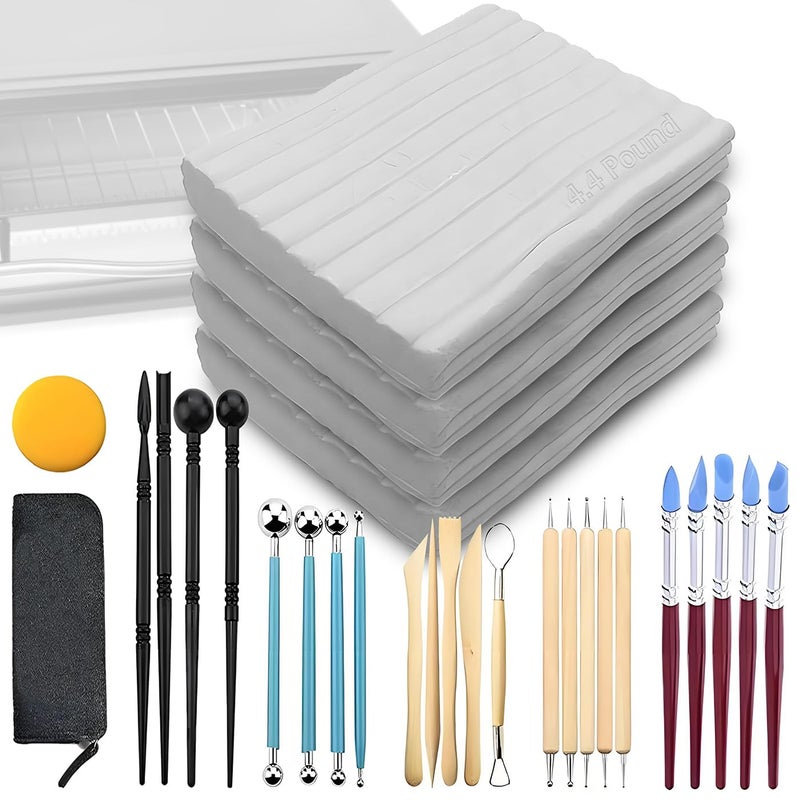 ReArt Oven Bake Polymer Clay White Non Toxic 44Lbs with Pottery Tools Paint Brushes Great for Modeling Sculpting Holiday DIY Jewelry Making Projects Great for All Skill Levels White Tools - Image 2