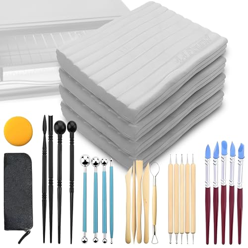 ReArt Oven Bake Polymer Clay White Non Toxic 44Lbs with Pottery Tools Paint Brushes Great for Modeling Sculpting Holiday DIY Jewelry Making Projects Great for All Skill Levels White Tools - Image 1