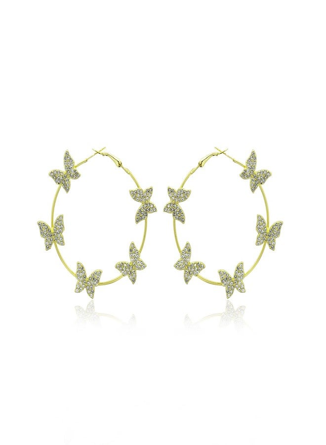 اتش تي اتش أقراط حلقية على شكل فراشة للنساء، أقراط كبيرة مرصعة بالزركونيا المكعبة، مجوهرات ربيعية صيفية، لون نحاسي، بدون أحجار كريمة. - Image 1