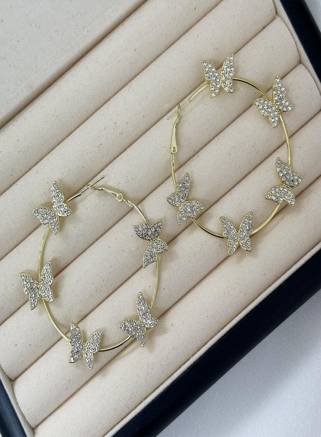 اتش تي اتش أقراط حلقية على شكل فراشة للنساء، أقراط كبيرة مرصعة بالزركونيا المكعبة، مجوهرات ربيعية صيفية، لون نحاسي، بدون أحجار كريمة. - Image 5