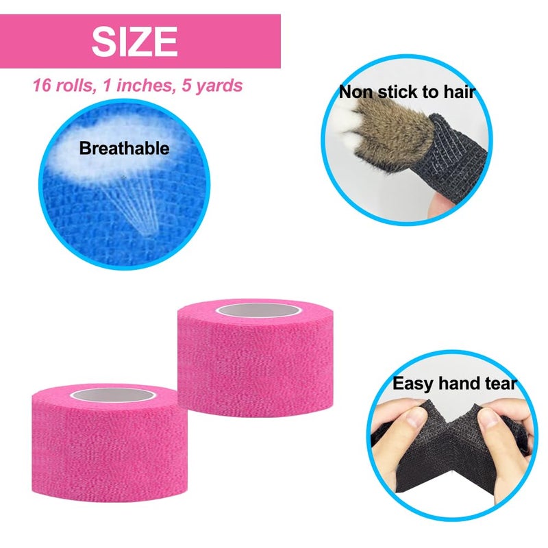 Clooflar 16 Pack Self Adhesive Bandage Wrap, 1" X 5 Yards Multi-Colored Elastic Cohesive Bandage for Sports,Wrist Ankle,Vet Wrap,Grip Tape - Image 5