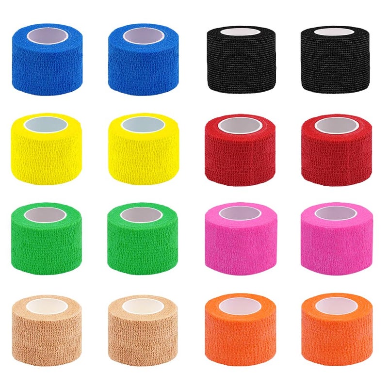 Clooflar 16 Pack Self Adhesive Bandage Wrap, 1" X 5 Yards Multi-Colored Elastic Cohesive Bandage for Sports,Wrist Ankle,Vet Wrap,Grip Tape - Image 1