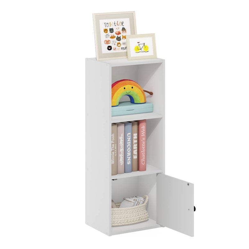 Luder Shelf Bookcase with 1 Door Storage Cabinet, a multi-functional organizer with open and concealed storage, presented in a sleek and modern - White - Image 1