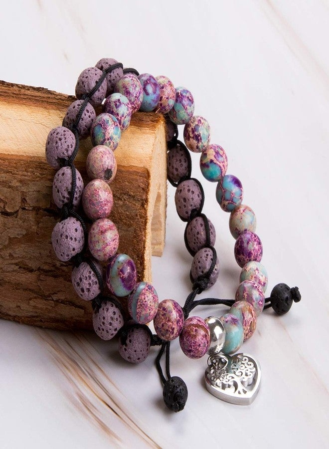 Bivei Life Tree Bracelet - Lava Stone Essential Oil Gemstone Beaded Yoga Meditation Regalite Stone Beach Charm Bracelet Set(Purple) - Image 3