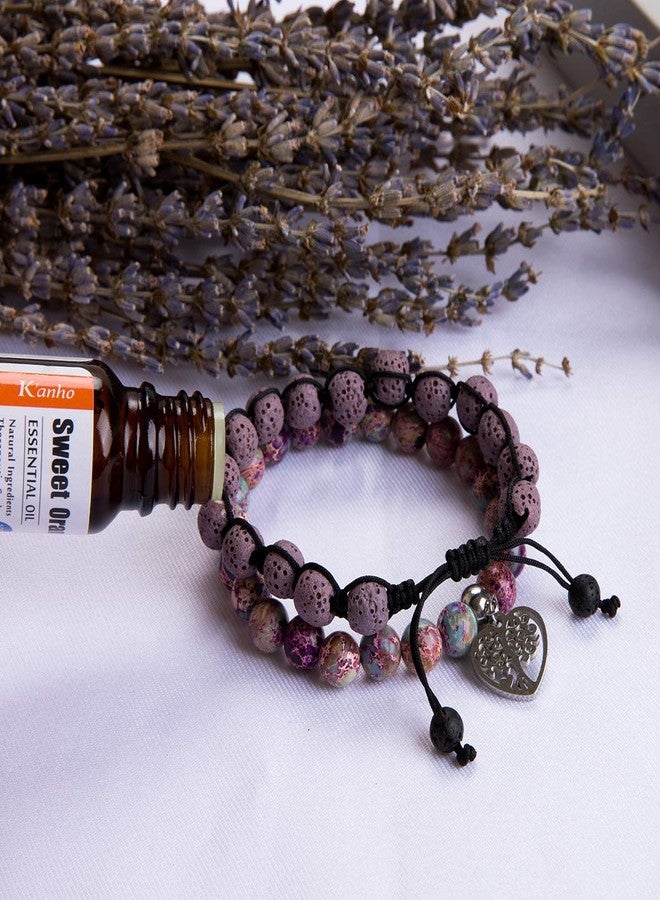 Bivei Life Tree Bracelet - Lava Stone Essential Oil Gemstone Beaded Yoga Meditation Regalite Stone Beach Charm Bracelet Set(Purple) - Image 4