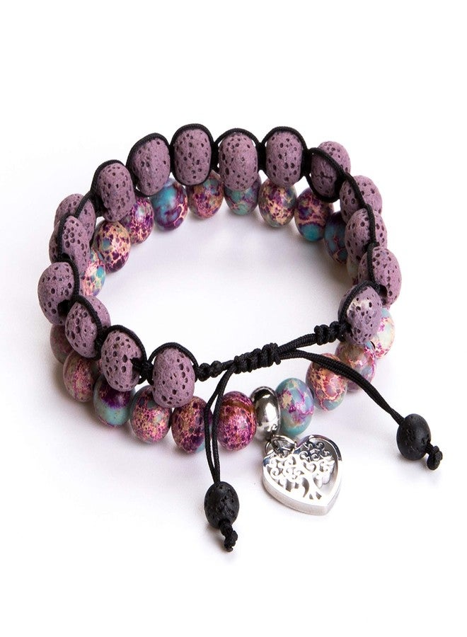 Bivei Life Tree Bracelet - Lava Stone Essential Oil Gemstone Beaded Yoga Meditation Regalite Stone Beach Charm Bracelet Set(Purple) - Image 1