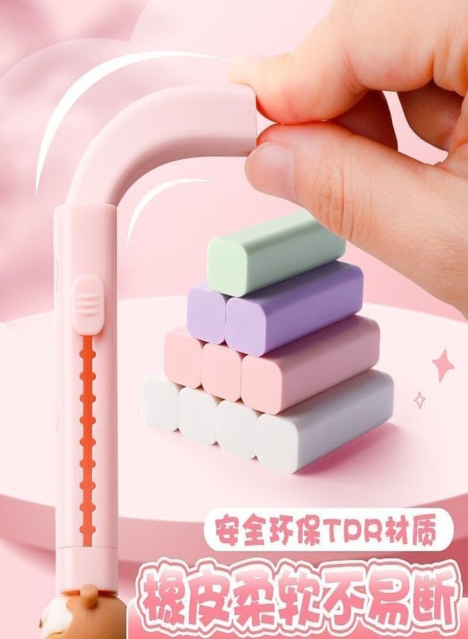 Invite Enterprise ممحاة كرتونية رائعة للأطفال والمدرسة والمكتب: ممحاة قابلة للسحب والدفع مع ممحاة قلم رصاص بألوان الباستيل الجميلة وممحاة مطاطية لطيفة (بنفسجي + بني + أصفر + وردي فاتح + أزرق) (عبوة من 5 قطع) - Image 4