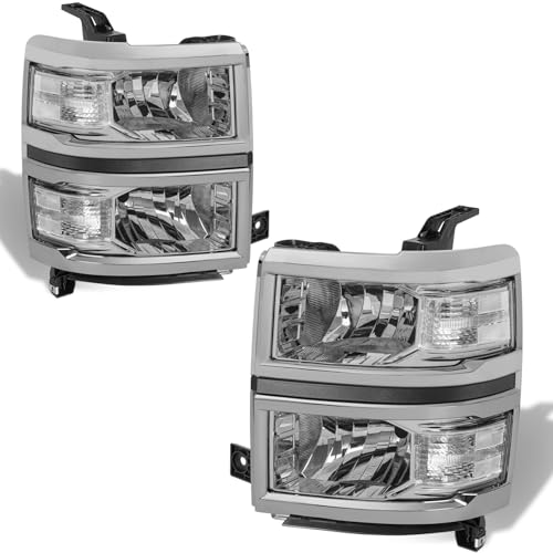 KUIPERAUTO Pair Headlights Assembly Front Lamp Compatible with 2014-2015 Chevrolet Silverado 1500 Headlight Replacement Driver and Passenger Side Chrome/Clear/Clear - Image 1