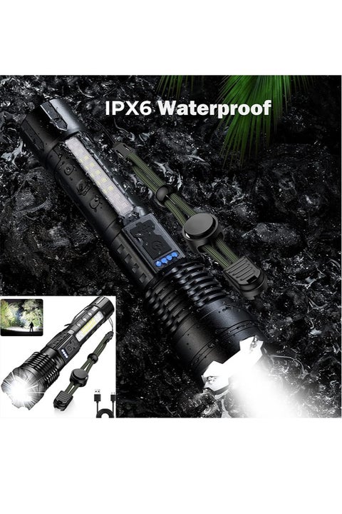 Flashlight, Waterproof Torch Light, High Power Zoomable 10000 Lumens with 7 Light Modes,  Rechargeable Handheld Emergency Light for Camping Hiking