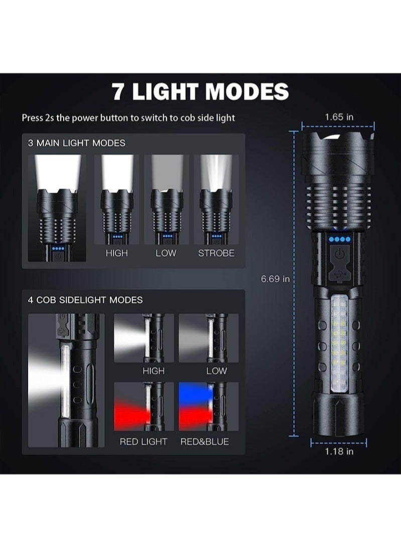 Yoawllty Torch Light, Flashlight, Waterproof High Power Zoomable 10000 Lumens with 7 Light Modes, Rechargeable Handheld Emergency Light for Camping Hiking - Image 5