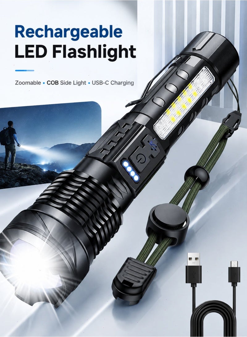 Yoawllty Torch Light, Flashlight, Waterproof High Power Zoomable 10000 Lumens with 7 Light Modes, Rechargeable Handheld Emergency Light for Camping Hiking - Image 1
