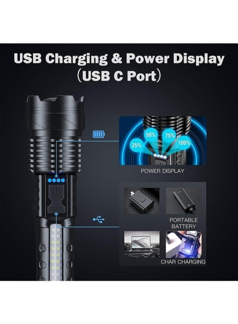 Yoawllty Torch Light, Flashlight, Waterproof High Power Zoomable 10000 Lumens with 7 Light Modes, Rechargeable Handheld Emergency Light for Camping Hiking - Image 3