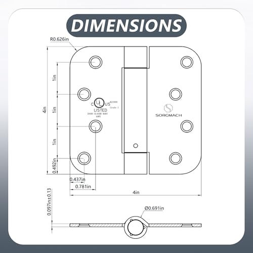 SORGMACH Self Closing Hinges 4 inch Oil Rubbed Bronze Auto Close Hinge 4 x 4 Inch Spring5/8 Radius Corner Commercial Adjustable Door Closer Hinge UL Listed, 6 Pieces - Image 3