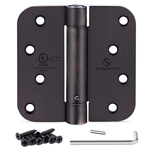 SORGMACH Self Closing Hinges 4 inch Oil Rubbed Bronze Auto Close Hinge 4 x 4 Inch Spring5/8 Radius Corner Commercial Adjustable Door Closer Hinge UL Listed, 6 Pieces - Image 1