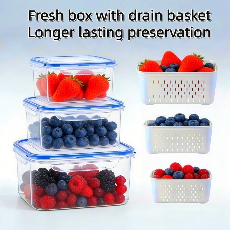 Large Capacity Fruit Preservation Containers with Removable Drain Basket, 4/6 Pack, BPA-Free Plastic, Dishwasher Safe - Image 4