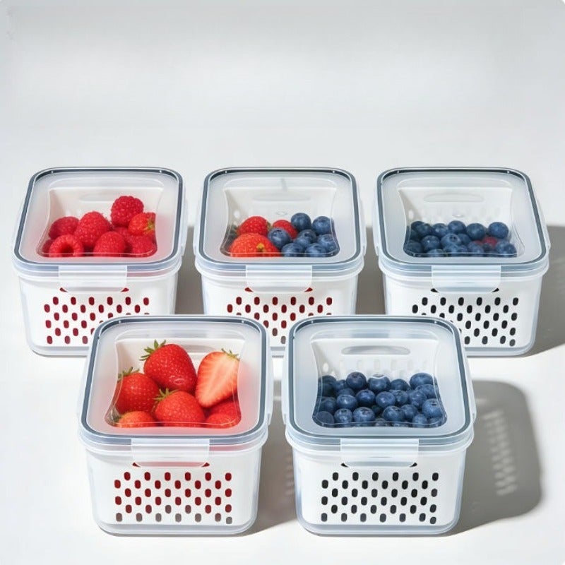 Large Capacity Fruit Preservation Containers with Removable Drain Basket, 4/6 Pack, BPA-Free Plastic, Dishwasher Safe - Image 5