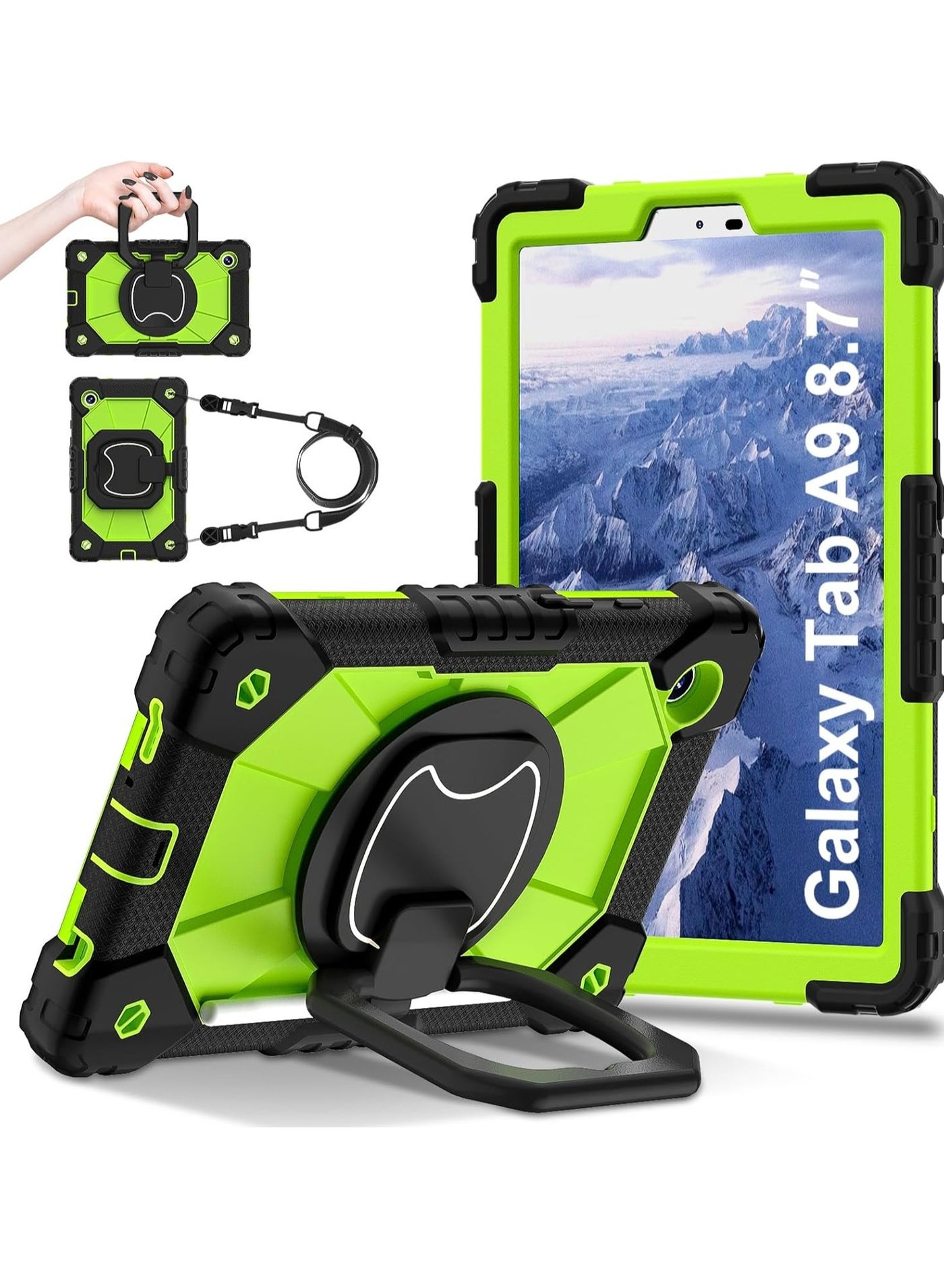 VKL Heavy Duty Protection Galaxy Tab A9 8.7inch Case Compatible with Samsung Galaxy Tab A9 8.7inch SM-X110/X115/X117 Sturdy Shockproof Cover,Protective Case W 360 Swivel Kickstand+Hand Strap+Shoulder 