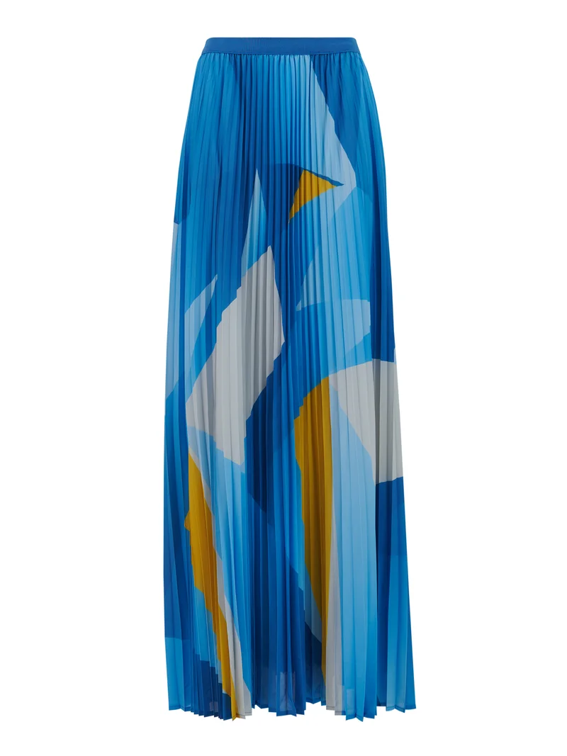 leem Geometric Print Plisse Maxi Skirt