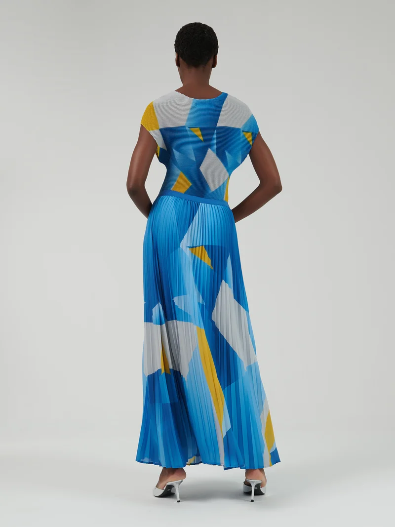 leem Geometric Print Plisse Maxi Skirt