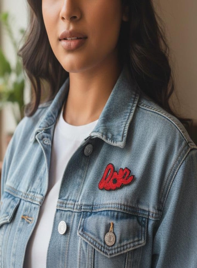 Abeo Handmade Beaded Love Shaped Brooch for Women, Men, Girls and Boys | Embroidered Lapel Pins for Valentine’s Day, Shirts, Bags and Cloths Accessories | Stylish Fashionable Badge Pin, 10g (Red) - Image 5