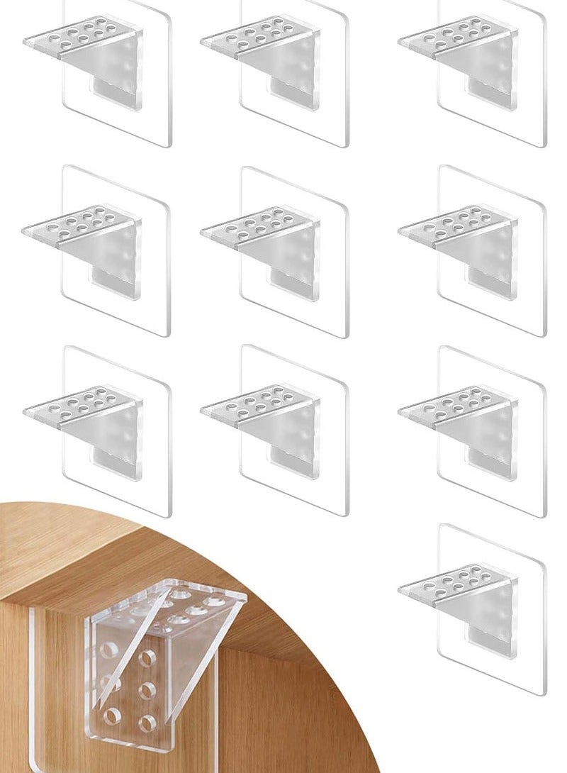 10Pcs Large Self Adhesive Cabinet Shelf Support Non Marking Adhesive Layer Plate Holder Punch Free Transparent Shelf Pegs for Shelves Brackets Holders for Cupboard Bookshelf Closet Furniture 7*7CM - Image 1