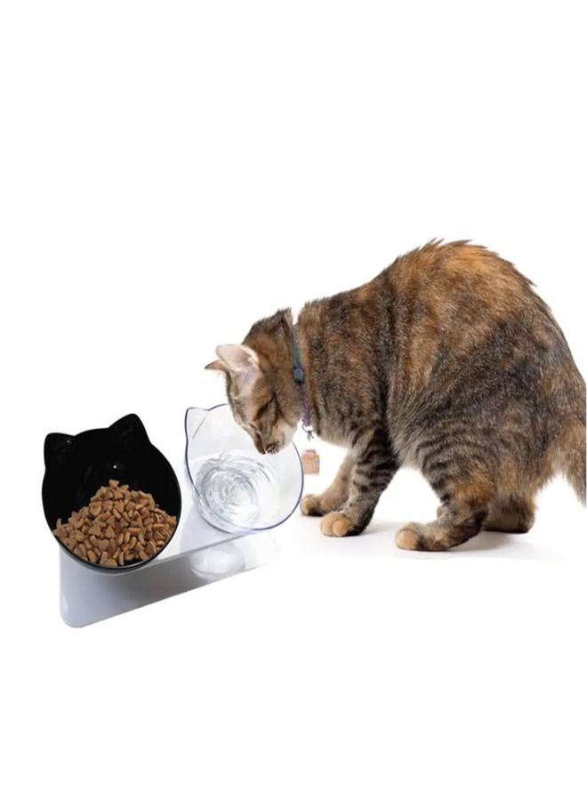 Elevated Double Cat Bowl For Food And Water Tilted Cat Food Bowl With Stand black and clear - Image 3
