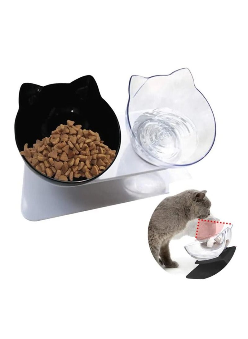 Elevated Double Cat Bowl For Food And Water Tilted Cat Food Bowl With Stand black and clear - Image 2