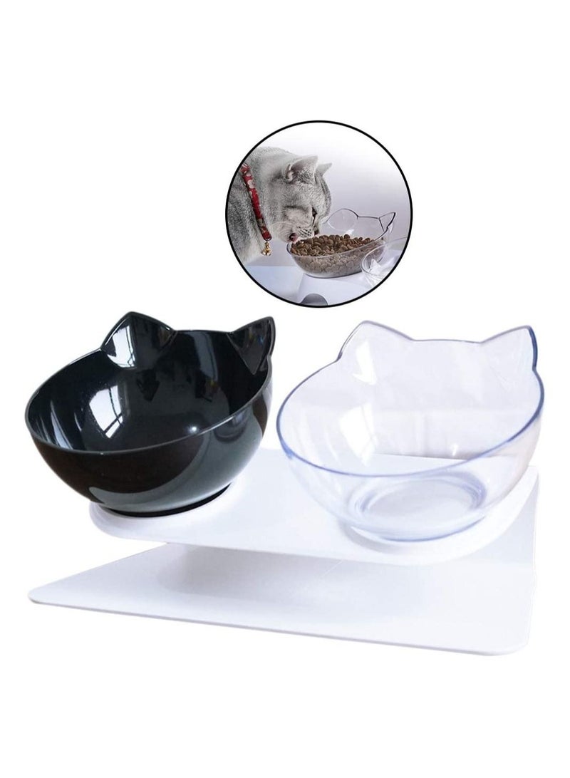 Elevated Double Cat Bowl For Food And Water Tilted Cat Food Bowl With Stand black and clear - Image 4
